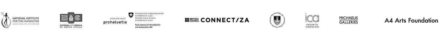 Logos of project funders including NIHSS, National Arts Council, Pro Helvetia, and British Council
